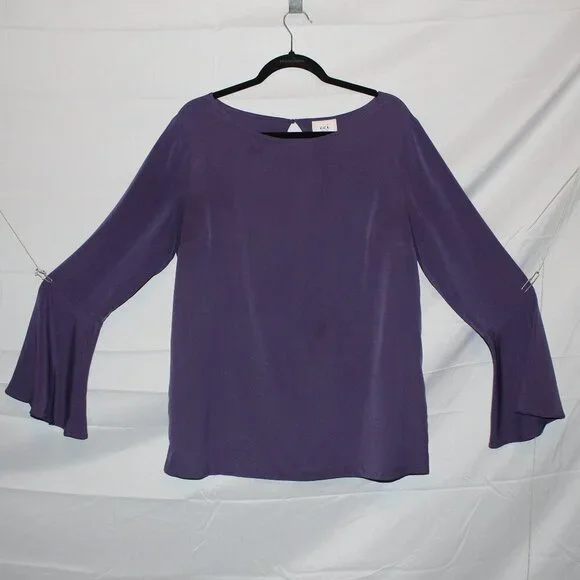 ECI, Long Sleeve Bell Cuff Blouse, XL, Purple Eggplant, Polyester, Lightly Used - Picture 4 of 7